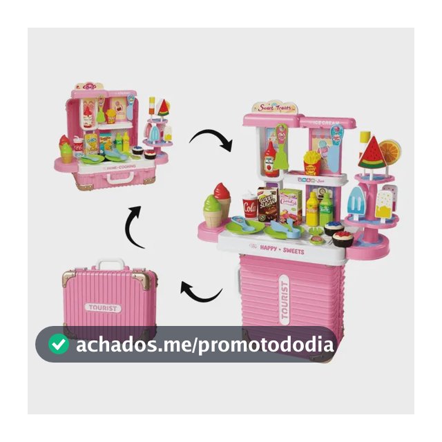 Bancada Confeitaria Brinquedo Infantil 3 em 1 Maleta 38 Peças Sorvete Picolé Acessórios Maxi Toys