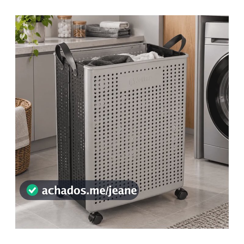 Cesto De Roupa Suja 120 Litros Dobrável Em Plástico Rodinhas Cinza