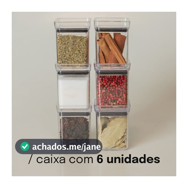 Kit 6 Potes Herméticos Lumini 180ml Paramount Com Tampa Potes Plásticos Transparentes Para Temperos, Especiarias E Condimentos, Organização De Cozinha, Empilháveis Armário E Geladeira