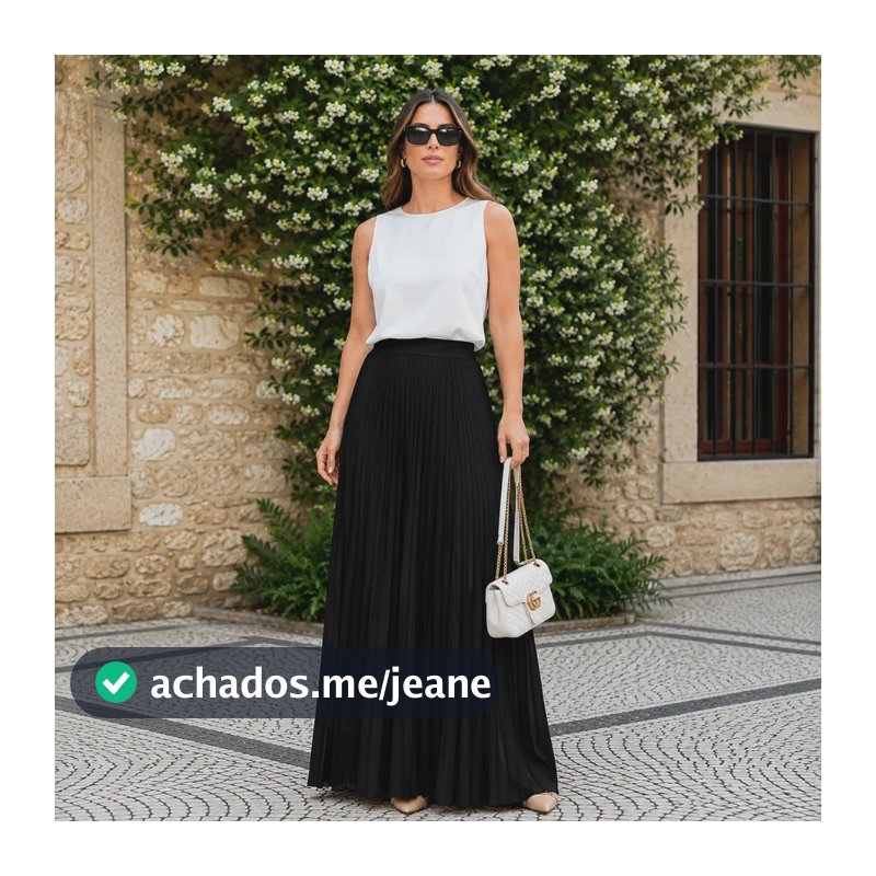 Saia Longa Feminina Plissada Forrada Moda Evangélica Preto G