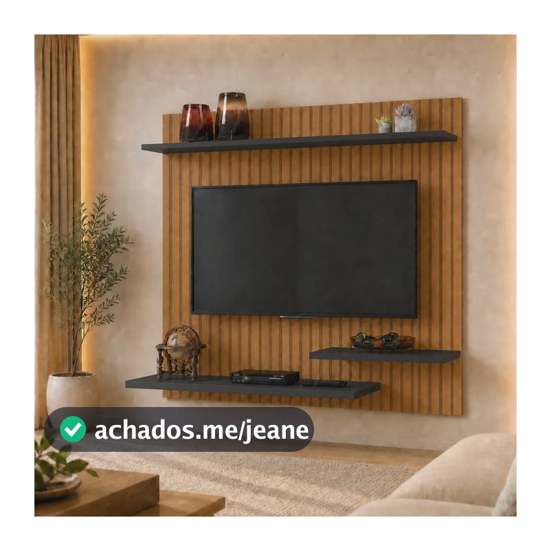 Painel Suspenso De Tv 32 Polegadas Moderno 90x90cm Para Sala Ripado Preto