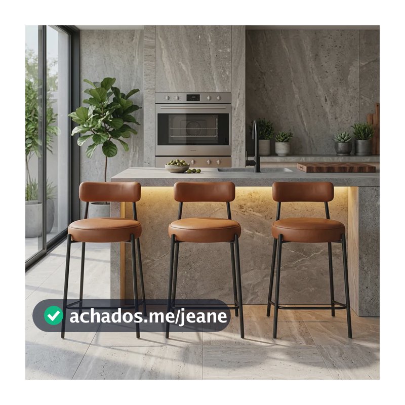 Banqueta Cozinha Alta Industrial Kit 3 Londres Pu D'rossi Nozes
