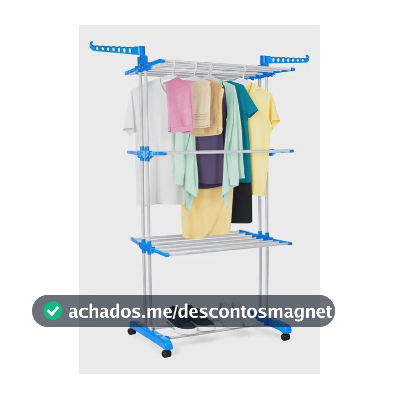 Varal De Apartamento Chão Aço Inox Resistente 3 Andares 2 Hastes Com 4 Rodas Dobrável Retrátil Multiuso Grande Super Prático Para Roupas Vertical Compacto Fácil Montagem Alta Capacidade Secagem Rápida