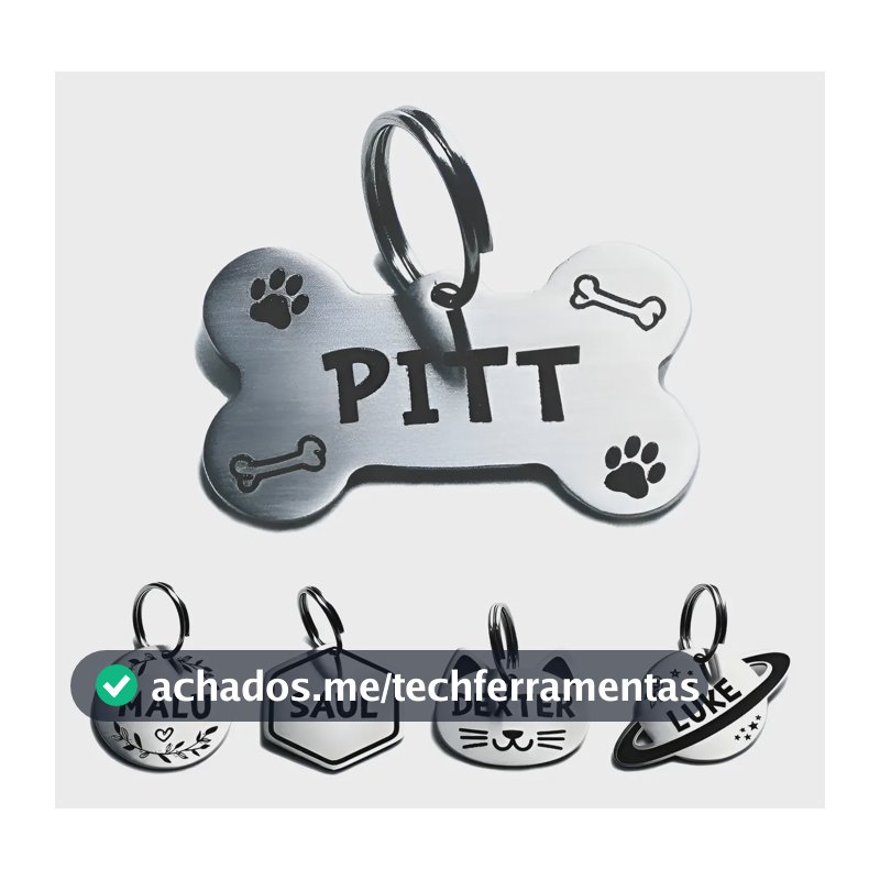 Plaquinha De Identificação Gravada Cachorro Gato Pet  Prata