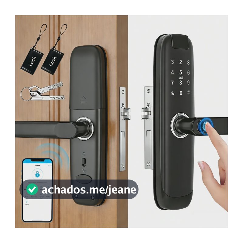 Fechadura Eletronica Digital Com Biometria Senha Tuya App Preto