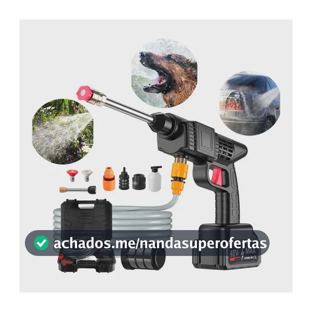 Lavadora Portátil sem fio Lava Jato Pistola 32 Bar Com 2 Baterias 48V Preto