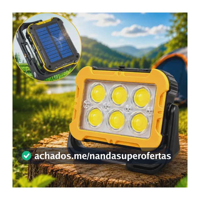 Refletor Led Recarregável Lampião Lâmpada Camping Solar Usb Preto E Amarelo Usb