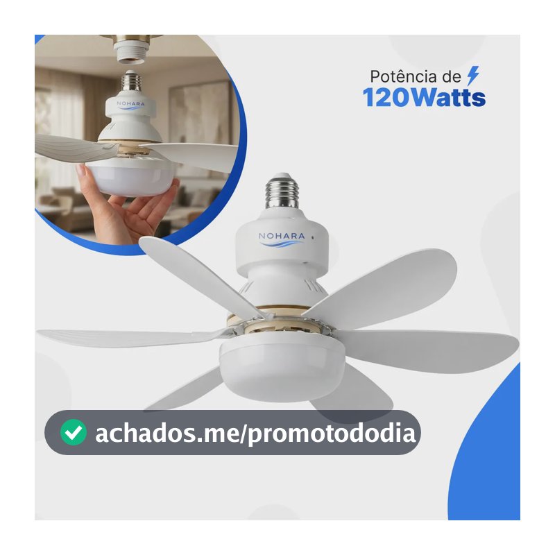 Ventlador de Teto 120W Silencioso Forte com LED, Controle e 6 Pás
