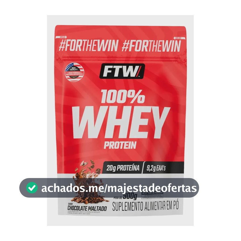 Whey Protein 100% Concentrado Refil 900g Sabor Chocolate Maltado - Ftw