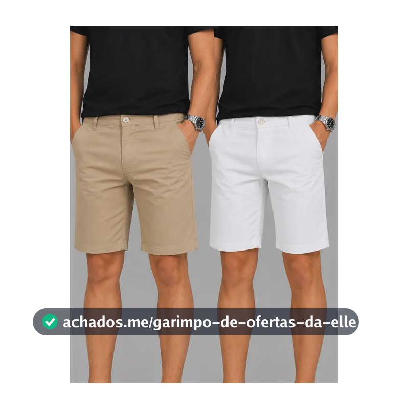 Kit 2 Bermudas Premium Masculinas Chino Sarja Social Algodão Caqui / Branco Sarja 42