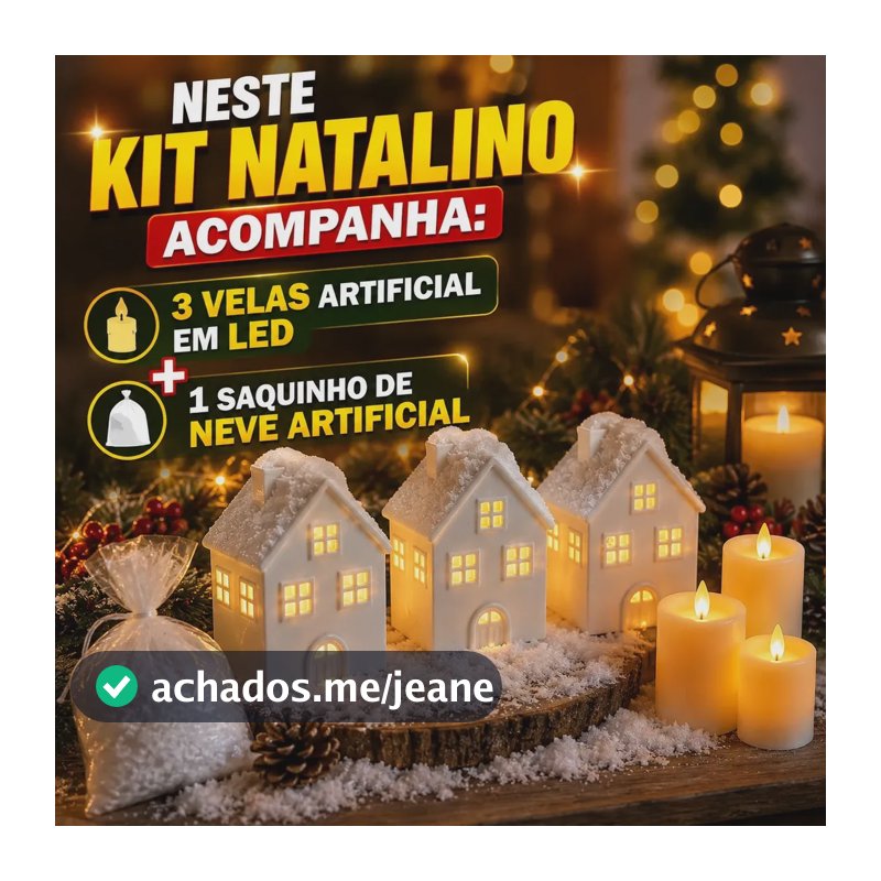 Kit 3 Casinha + 3 Velas Led +neve Decoração Natal Natalino Branca Kit 3 Casinha Natalina