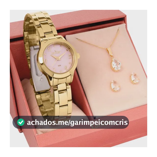 Relógio Feminino Condor Dourado Fundo Rosa Com Conjunto Semi-joia Co2036mxe/k4t