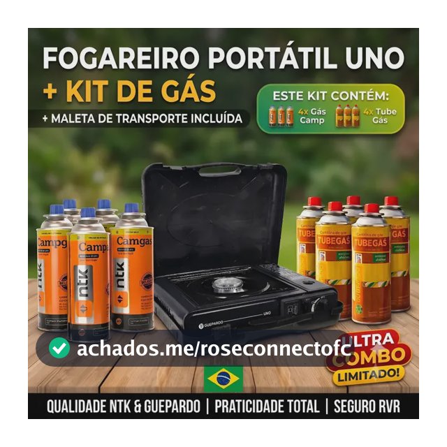 Kit Fogareiro Fogão Portátil Pesca Camping + 4 Refil Carga
