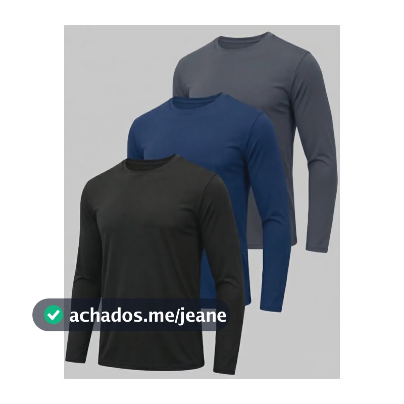 Kit 3 Camiseta Dry Fit Manga Longa Proteção Uv Segunda Pele Preto Azul-marinho Cinza-escuro G