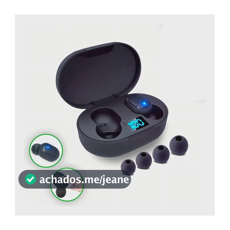 Fone de Ouvido In-Ear Sem Fio Kapbom E6S LED Bluetooth 5 cor Preto 1 par