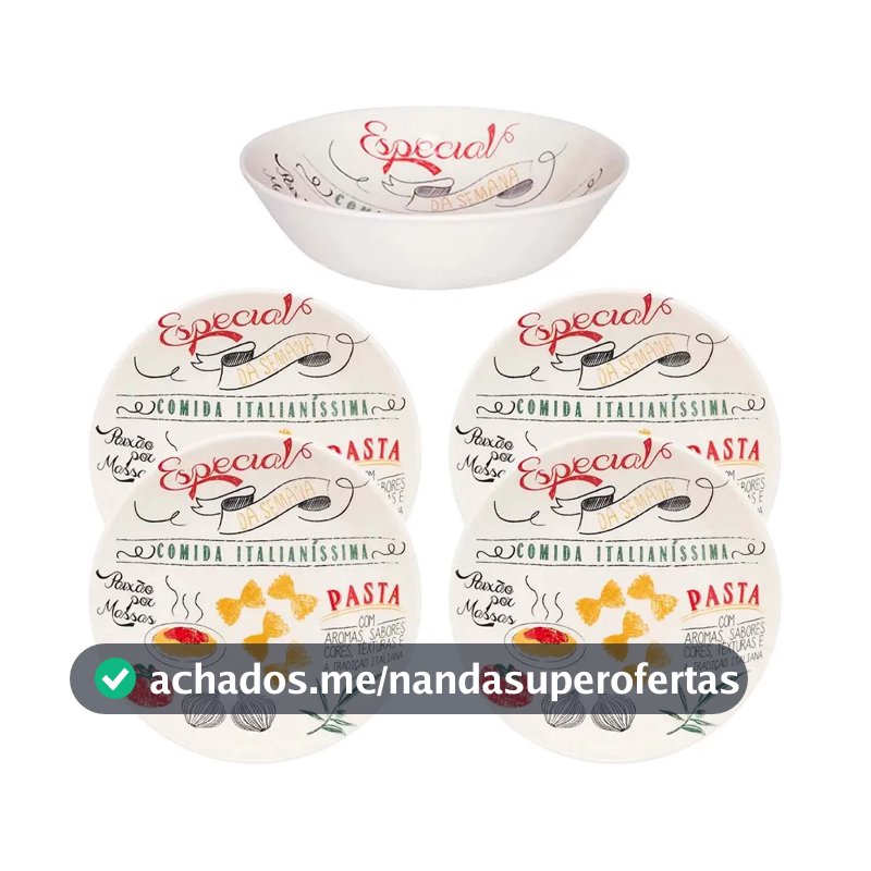 Kit Louças Para Massas 5 Peças Cerâmica Pratos Tigela Oxford