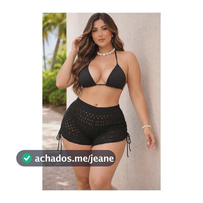 Short De Praia Plus Tricot Saída Mar Piscina Verão Crochê Preto Liso 46x48