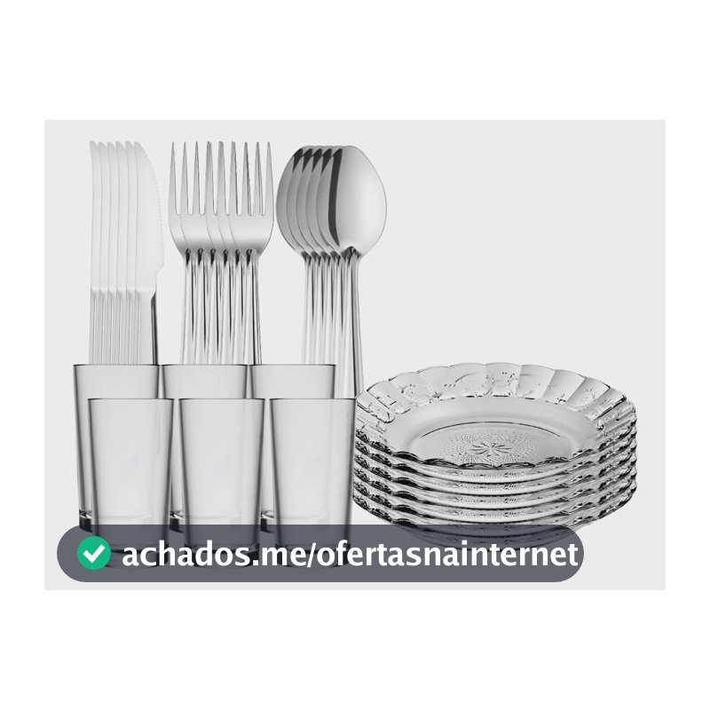 Aparelho De Jantar 30 Peças - Pratos + Copos + Talheres Inox