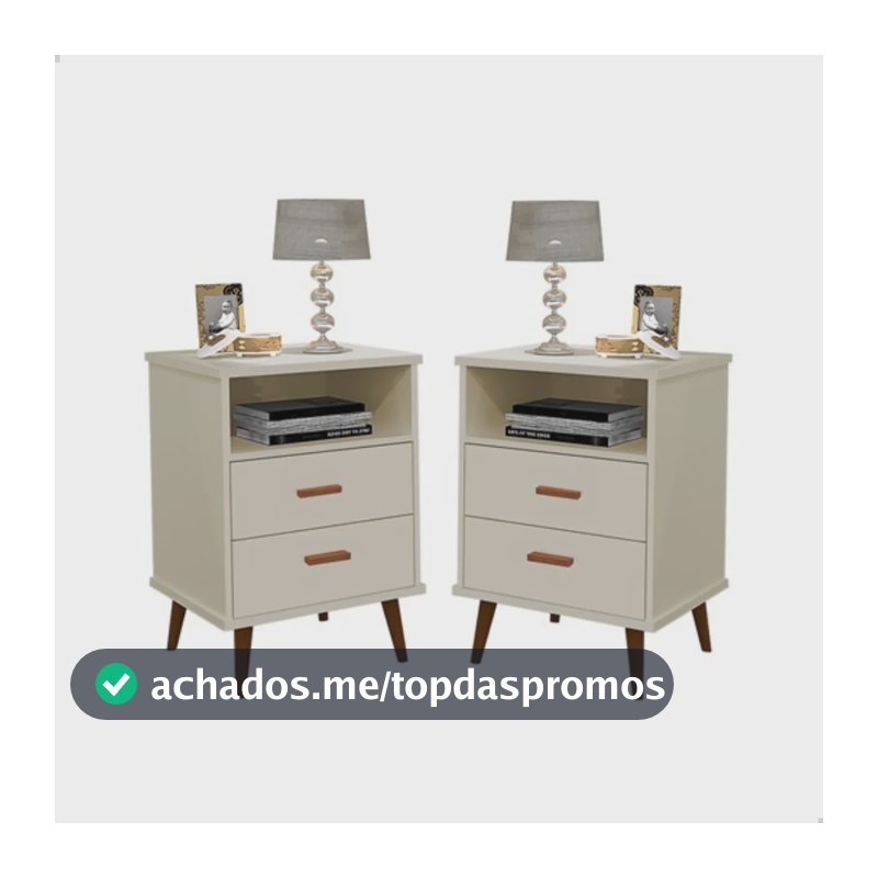 Kit 2 Mesa De Cabeceira Criado Pé Palito Retrô Quarto Itália Brilhante Off White