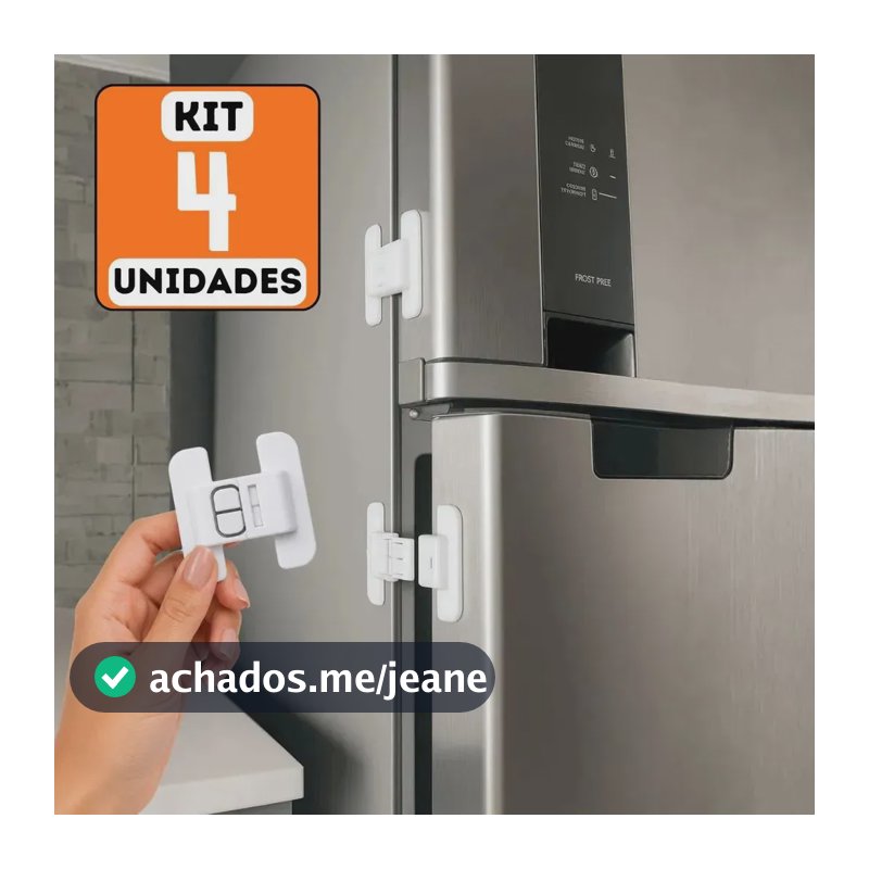 Kit 4 Travas De Geladeira E Gavetas Com Adesivo De Alta Fixação Maior Segurança Infantil Proteção De Bebês Mantem Porta Danificada Fechada