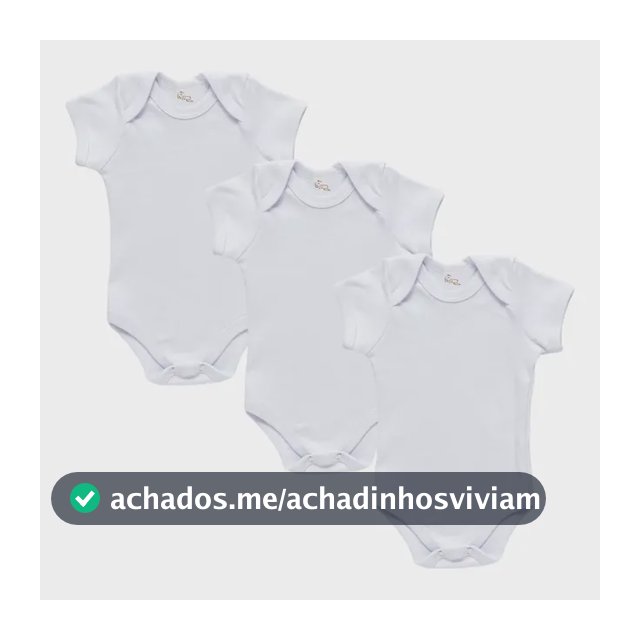 Kit Body Bebê Branco 3 Peças Manga Curta 100% Algodão