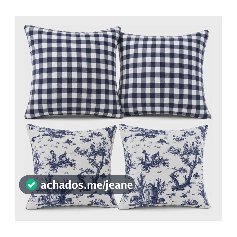 Kit 4 Capas 45x45 Xadrez Toile Jouy Marinho Premiun Xadrez Toile Marinho Xadrez Toile Jouy Marinho