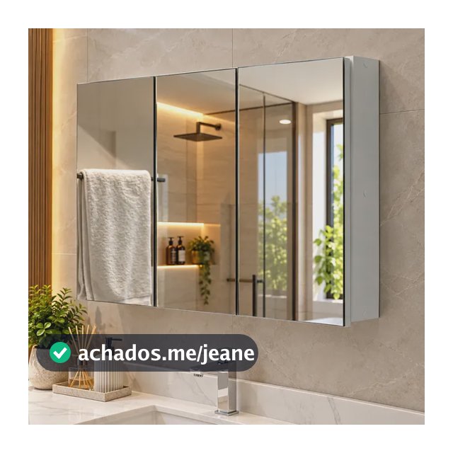 Armário Aéreo 80cm Banheiro Mdf Montado - 3 Portas Espelho