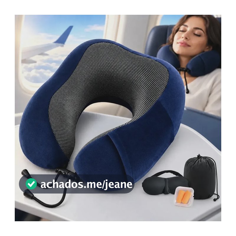 Almofada Viagem Travesseiro Aviao Travesseiro de Pescoço Almofada Pescoco Almofada Pescoço Memoria Urna Ajustavel com Capa e Brinde