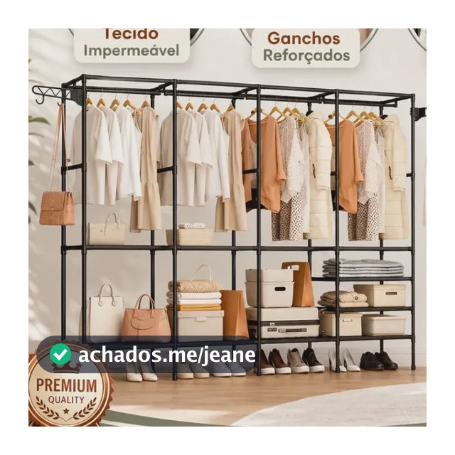Guarda Roupa Dobravel Closet Aberto Organizador De Roupas Desmontavel E Arara Organizadora 4 Colunas Em Aço Resistente Rishon