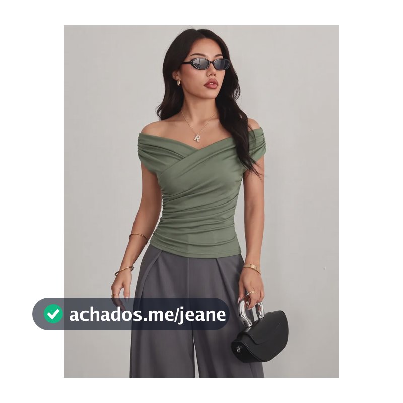 Blusa Feminina Drapeada Transpassada Suplex Social Elegante Verde-militar Gg