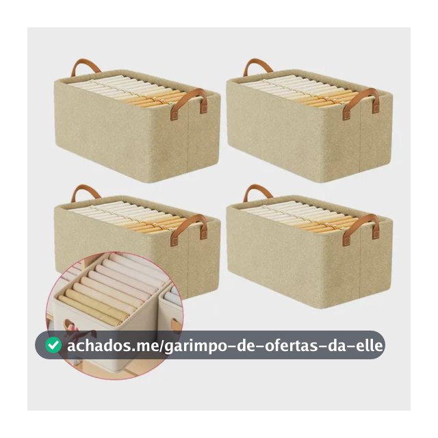 Kit 4 Cesto Caixa Organizadora Guarda Roupa Grande  Dobrável Bege