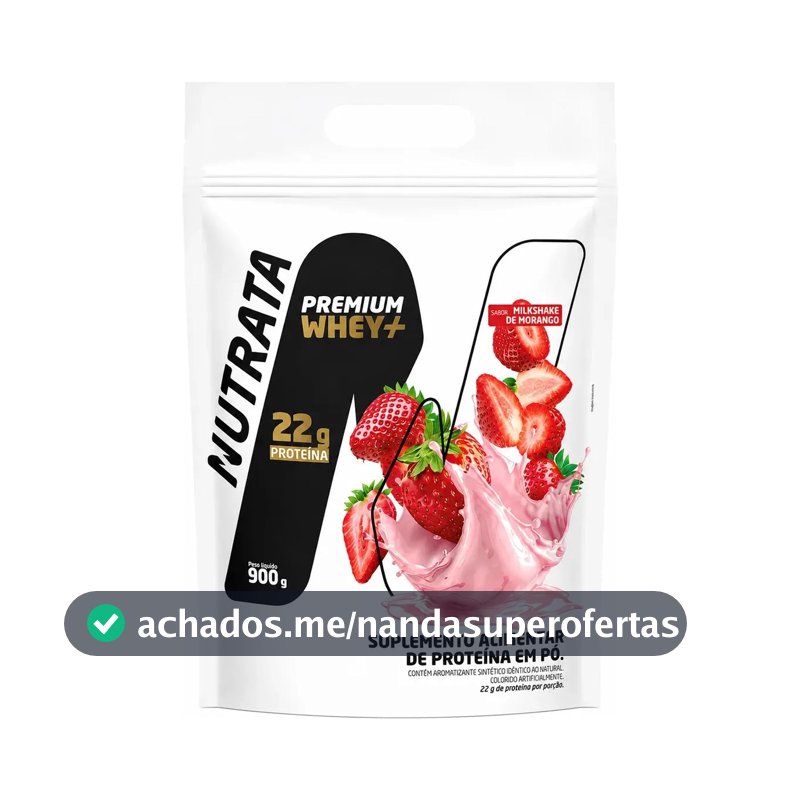 Premium Whey+ Refil Sabor Morango - Nutrata 900g Morango