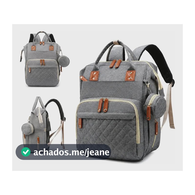 Mochila Maternidade Multifuncional Impermeável Premium Cinza Cinza-claro Poliéster Resistente E Impermeável