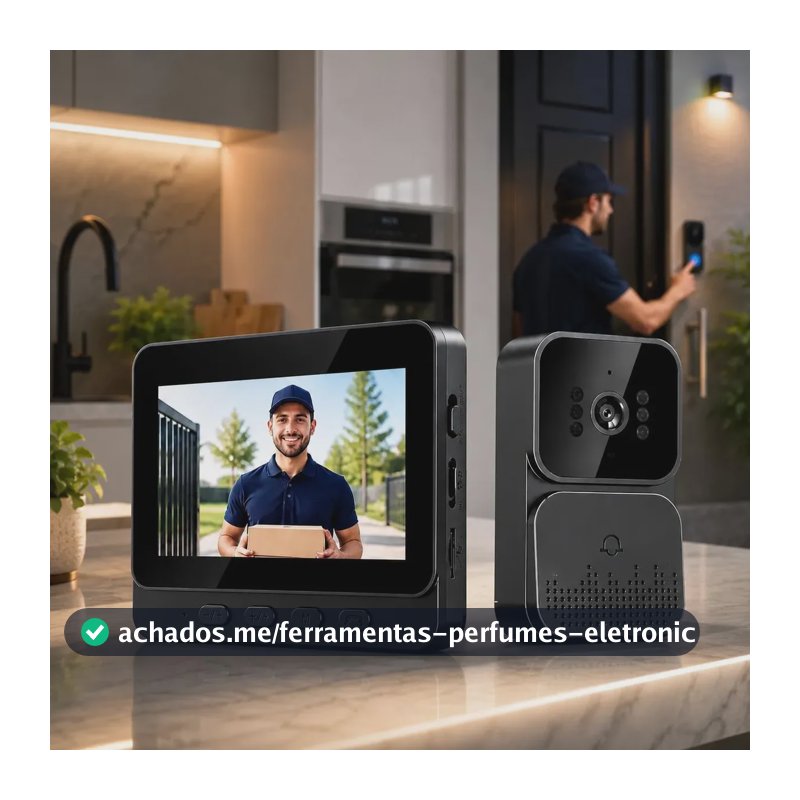 Vídeo Porteiro Campainha com Áudio Monitor Sem Fio Interfone Bidirecional Wireless Hd Cor Cinza-escuro Casa Segura VLX