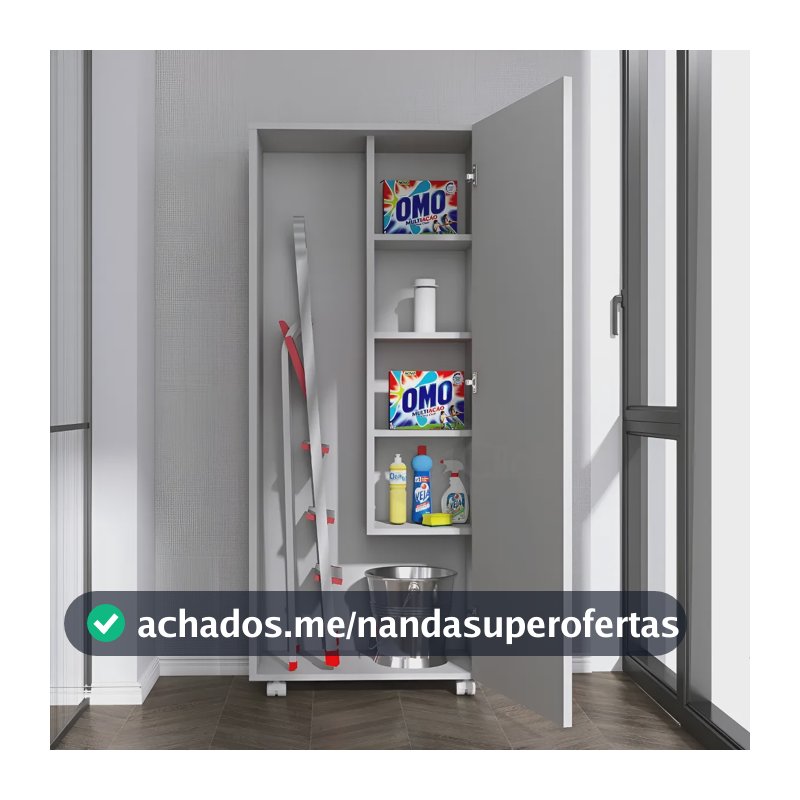 Armário 1 Portas De Lavanderia Chão Lavabo Branco + 4 Rodinh Branco