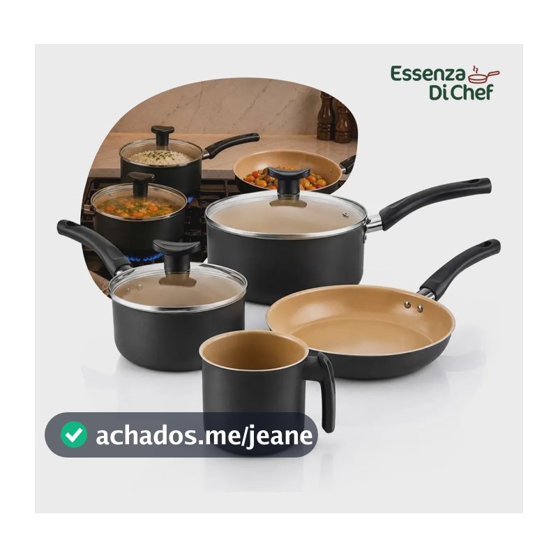 Jogo de Panelas Essenza Di Chef 4 Peças de Alumínio Antiaderente com Tampas de Vidro para Fogão a Gás