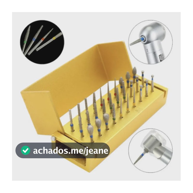 Kit 30 Brocas Dentista Diamante C/estojo Autoclavável Amarelo