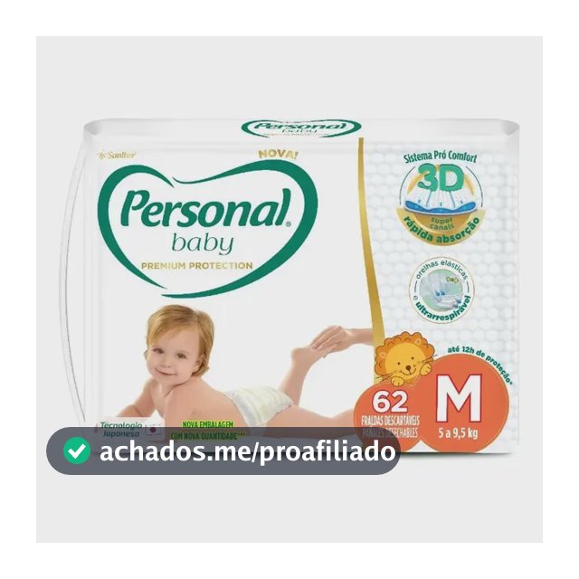 Personal Fralda Baby Premium Protection tamanho M com 62 Unidades