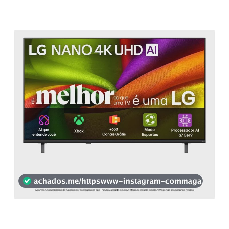 Smart TV 4K 65" LG NANO UHD AI NU850 2026 Processador α7 Ger9 HDR10 Xbox Bluetooth Wi-Fi AI Search Google Gemini webOS 26 - 65NU850BPSA