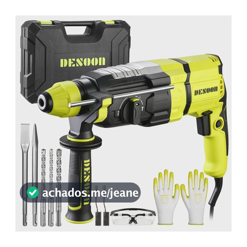 Martelete Perfurador e Rompedor DESOON 1500W com SDS Plus e Kit