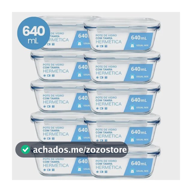 Kit 10 Pote Vidro Hermético Marmita 640ml Micro-ondas Freezer Forno Organização Geladeira