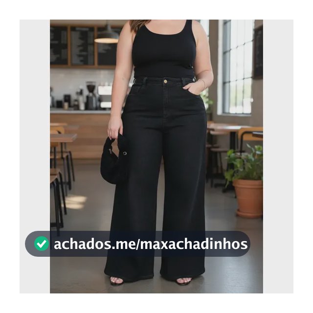 Calça Jeans Wide Leg Pantalona Preta Plus Size 44 Ao 60