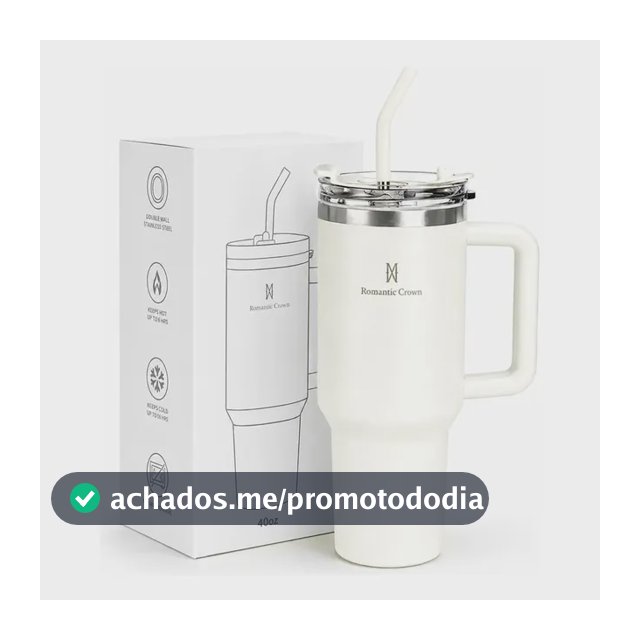 Copo Térmico Gigante 1,2l Inox Com Tampa E Inox Canudo Cor Branco Cor Pura / Material Fosco