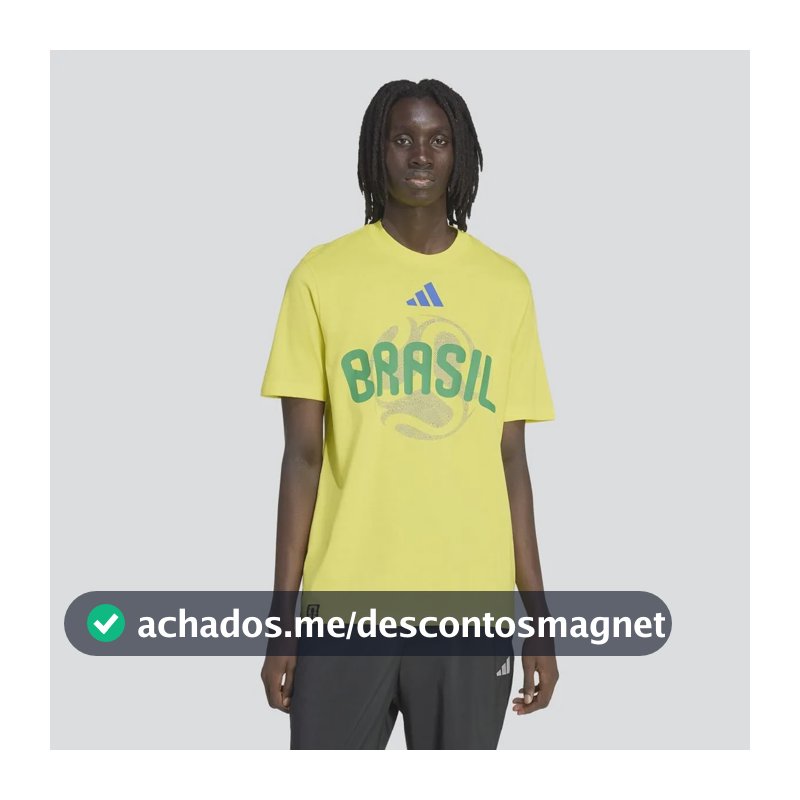 Camiseta Masculina Brasil Copa Do Mundo Da Fifa 26 adidas Amarelo Estampa Localizada G Liso