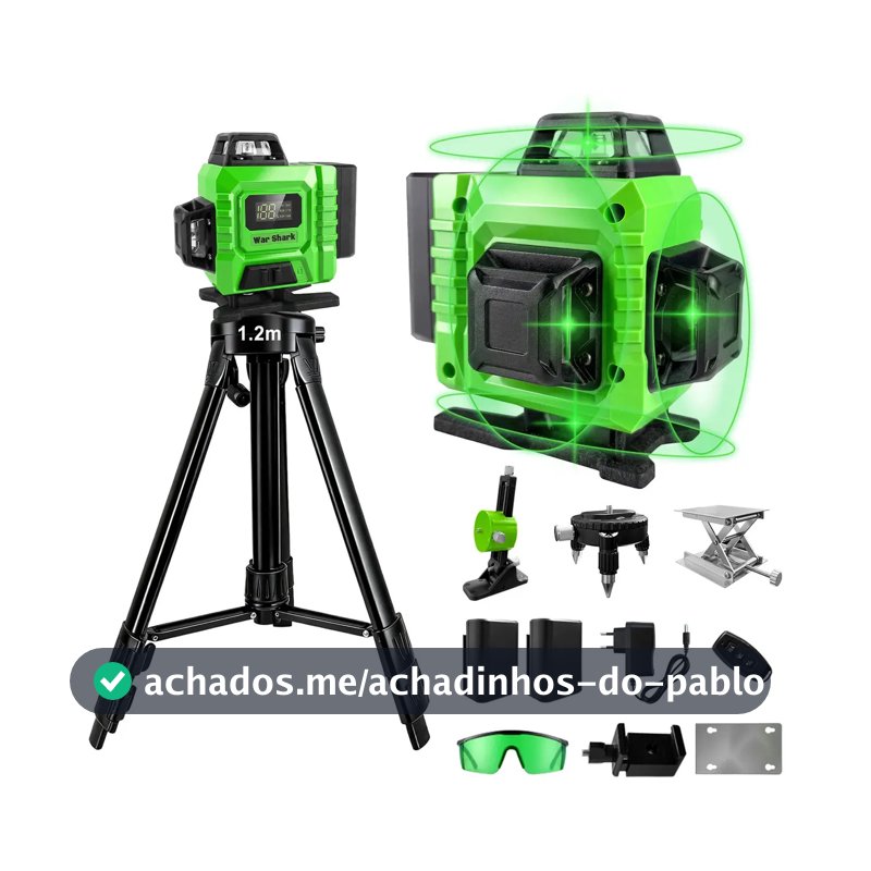 Nível Laser Verde 16 Linhas War Shark 2 Bateria+1.2m Tripé