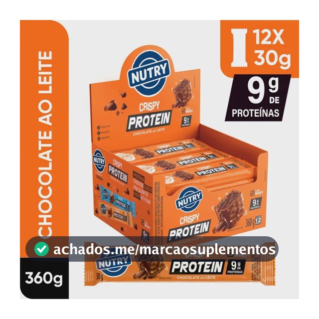 Barra de Proteínas Nutry Crispy Protein Chocolate ao Leite 30g - Display Com 12 Unidades - Com Whey e 9g de Proteínas