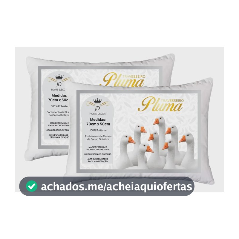 Kit 02 Travesseiros Antialérgico Pluma De Ganso Sintética 70cm X 50cm Cor Branco