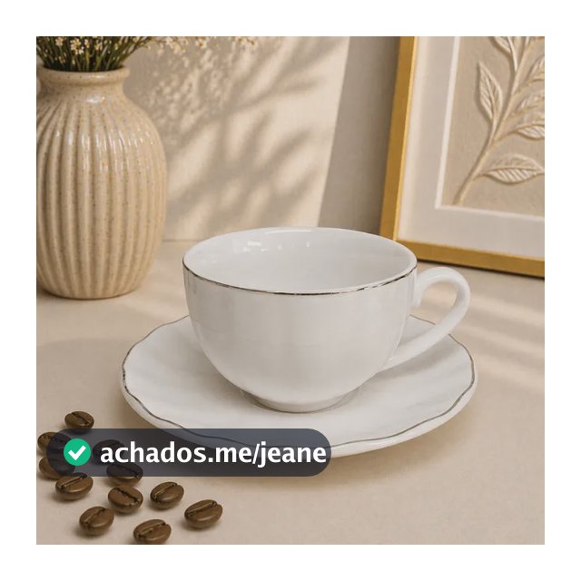 Xícara  De Porcelana Para Café 90 Ml  -  Filete Metálico Branco Imperial