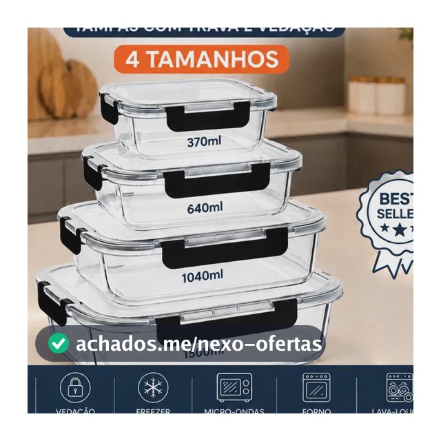 Kit 4 Potes De Vidro Hermético Marmita Vários Tamanhos