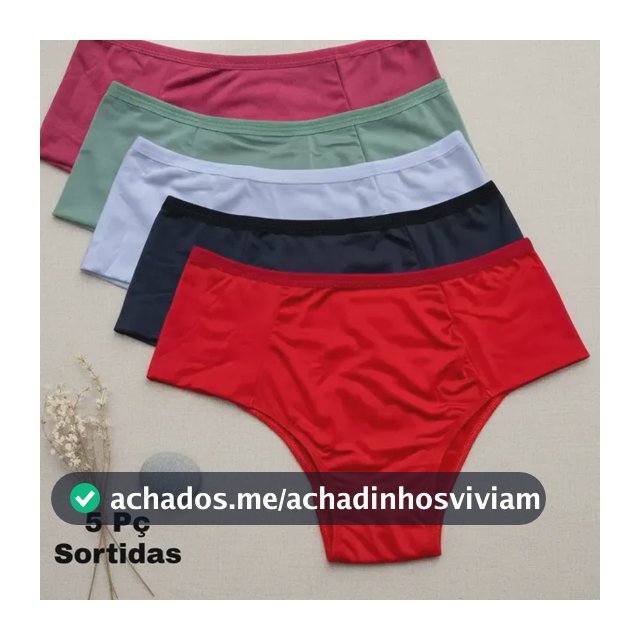 Kit 5 Calcinha Plus Size Cintura Alta Lateral Dupla E Larga